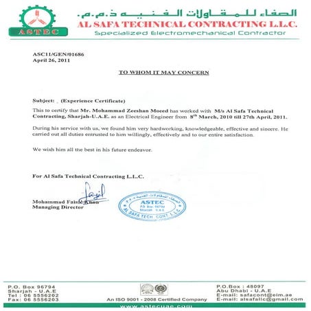 Experience Certificate-AL Safa