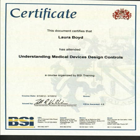 BSI- Design Controls Cert