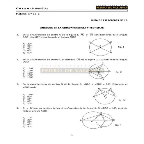 31 ejercicios de ángulos en la circunferencia y teoremas
