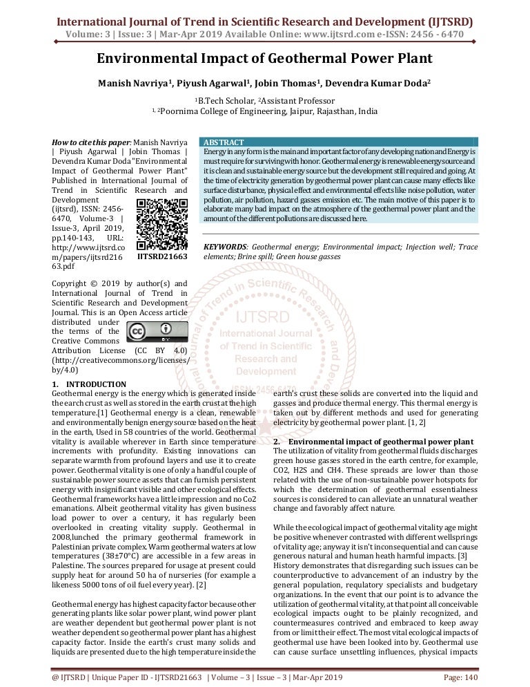 Environmental Impact of Geothermal Power Plant Environmental Impact of Geothermal Power Plant