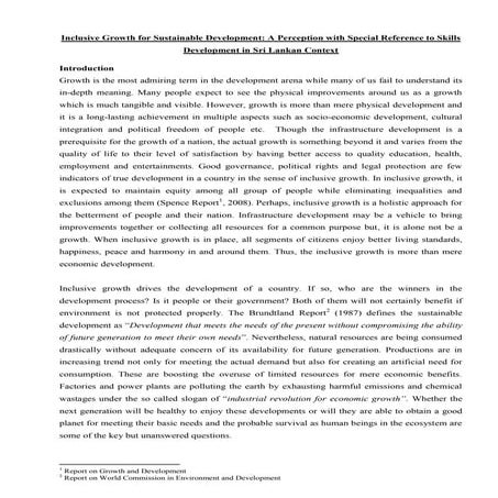 Article for Inclusive Growth for Sustainable Development - P. Sivananthan