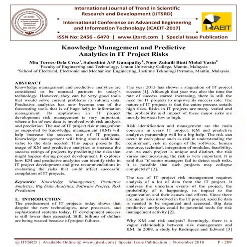 Knowledge Management and Predictive Analytics in IT Project Risks