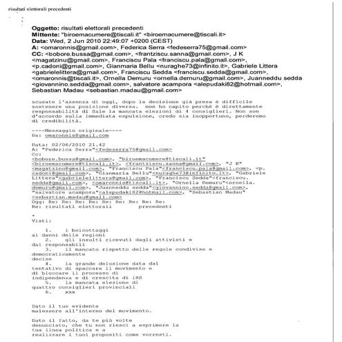 31 mag 2010   risultati elettorali ed espulsione di gavino sale