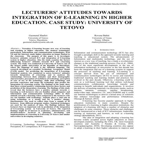 Lecturers' Attitudes towards Integration of E-Learning in Higher Education. C...