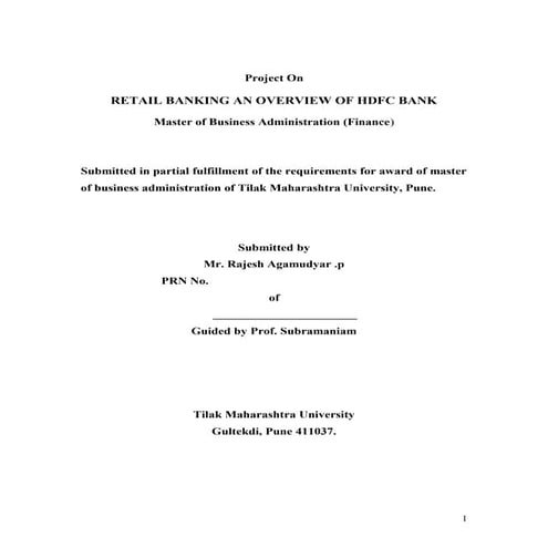 retail banking an over view of hdfc bank