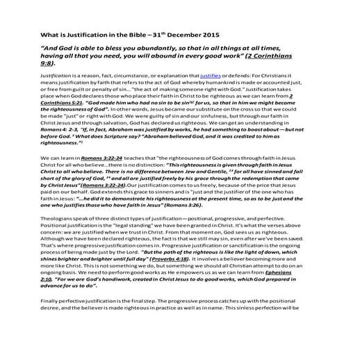 31st december 2015   what is justification according to the bible