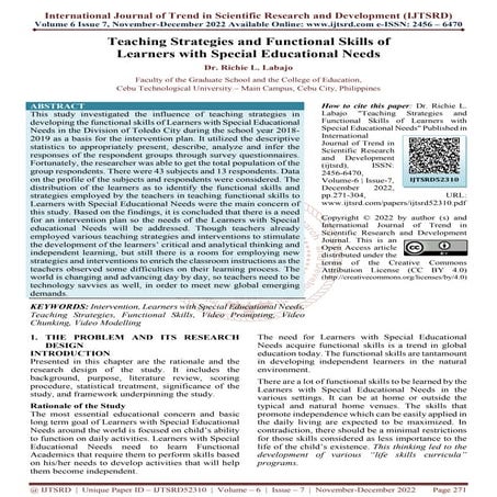 Teaching Strategies and Functional Skills of Learners with Special ...