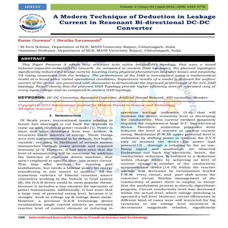 A Modern Technique of Deduction in Leakage Current in Resonant Bi-directional...