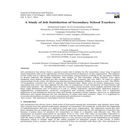 [32 37]a study of job satisfaction of secondary school teachers | PDF