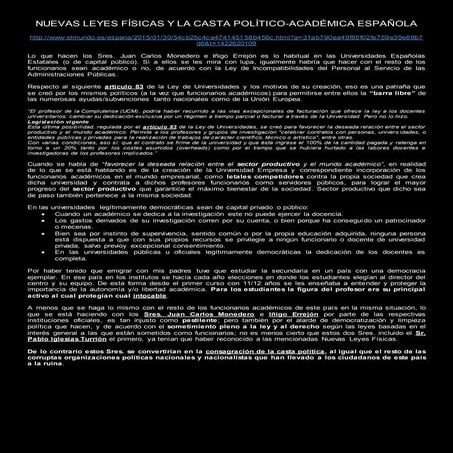 32   nuevas leyes físicas y la casta político-académica española