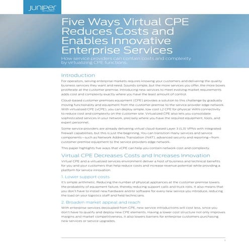 Five Ways Virtual CPE Reduces Costs and Enables Innovative Enterprise Services