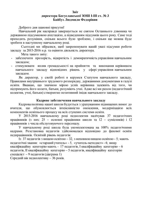 Звіт  директора Богуславської ЗОШ І...