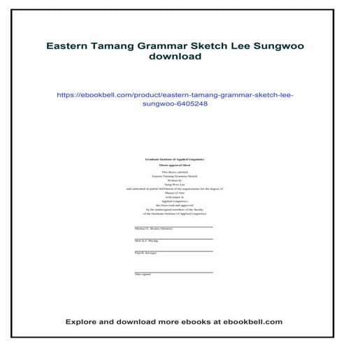 Eastern Tamang Grammar Sketch Lee Sungwoo | PDF