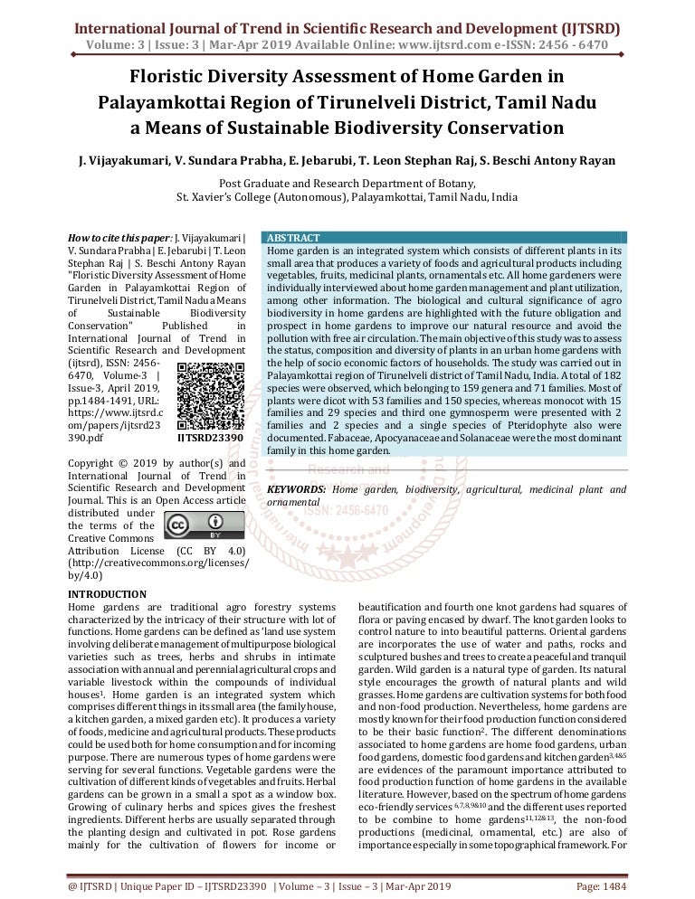 Floristic Diversity Assessment Of Home Garden In Palayamkottai Region