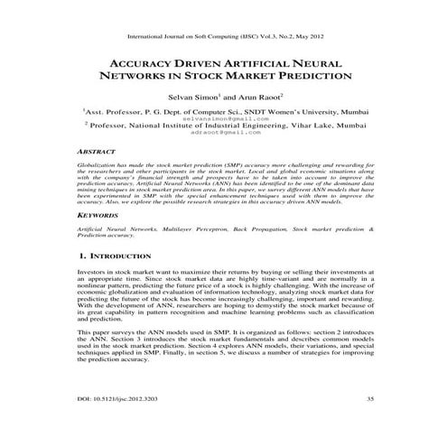 Stock Prediction Using Artificial Neural Networks | DOC