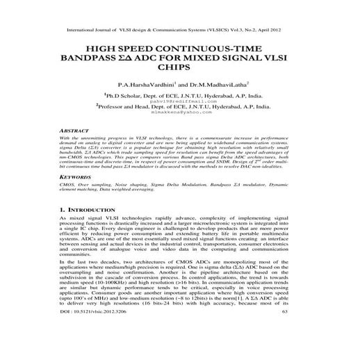 HIGH SPEED CONTINUOUS-TIME BANDPASS Σ∆ ADC FOR MIXED SIGNAL VLSI CHIPS