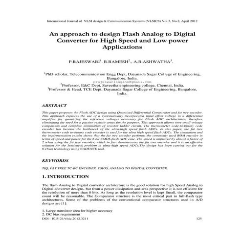 An approach to design Flash Analog to Digital Converter for High Speed and Lo...