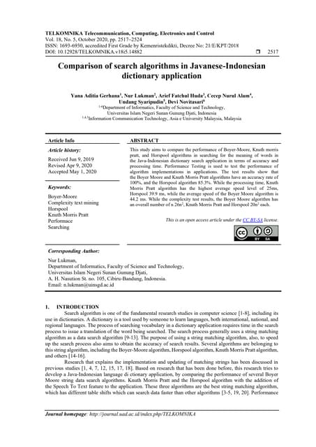 Comparison of search algorithms in Javanese-Indonesian dictionary application