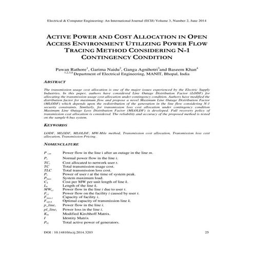 ACTIVE POWER AND COST ALLOCATION IN OPEN ACCESS ENVIRONMENT UTILIZING POWER F...