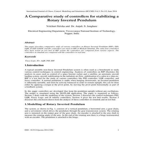 A Comparative study of controllers for stabilizing a Rotary Inverted Pendulum