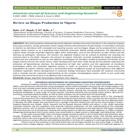 Review on Biogas Production in Nigeria