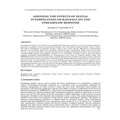 ASSESSING THE EFFECTS OF SPATIAL INTERPOLATION OF RAINFALL ON THE STREAMFLOW ...