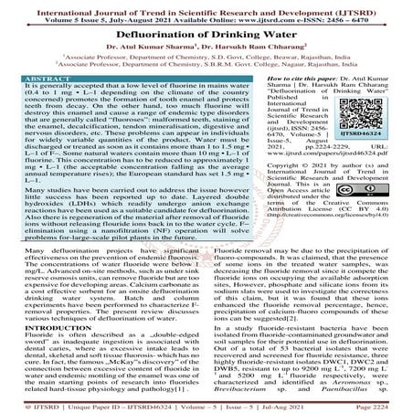 Defluorination of Drinking Water