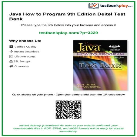 Java How to Program 9th Edition Deitel Test Bank | PDF