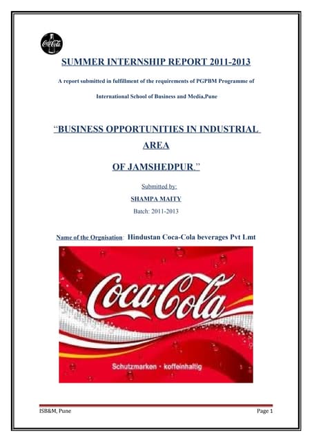 Shampa Maity, Internship at Hindustan coca-cola beverages pvt. ltd