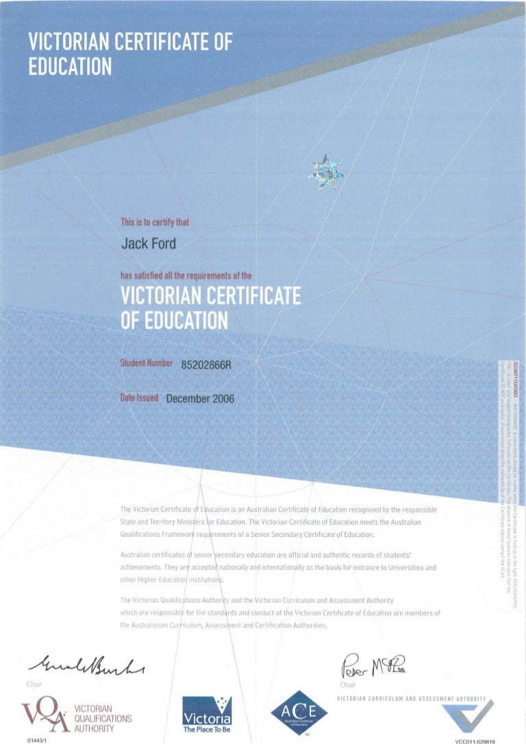 VCE Certificate VCE Certificate