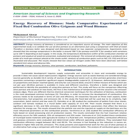 Energy Recovery of Biomass: Study Comparative Experimental of Fixed Bed Combu...