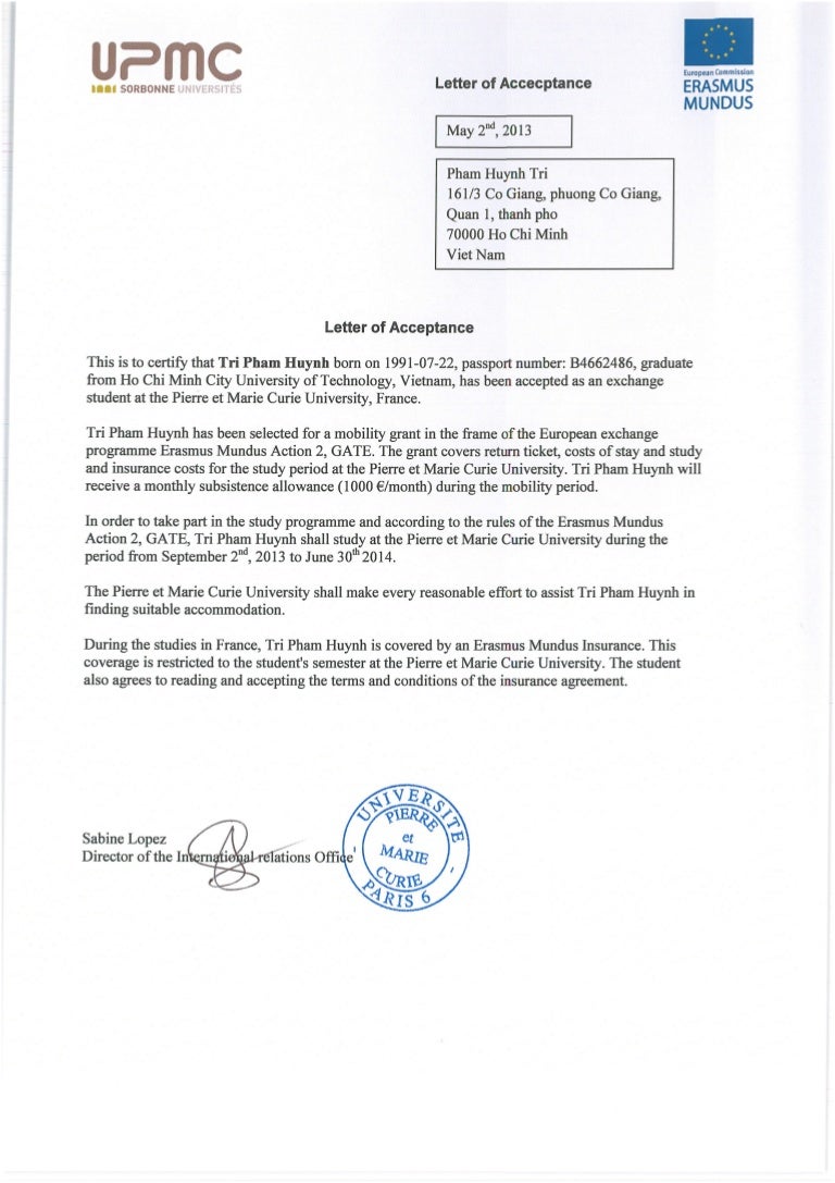 Letter of Scholarship Acceptance