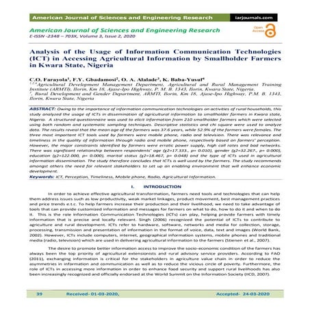 Analysis of the Usage of Information Communication Technologies (ICT) in Acce...