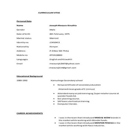 CURRICULUM VITAE latest mwaura