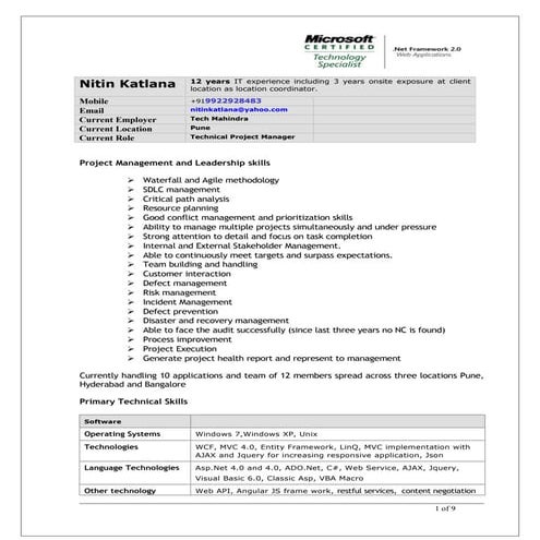 technical project manager 12 yrs