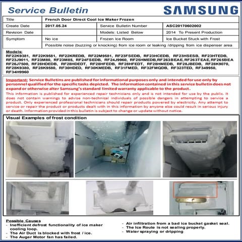 samsung-fdbm-refrigerators-service-bulletin-ice-makers-freezing-over | PDF