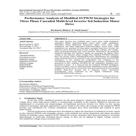 Performance Analysis of Modified SVPWM Strategies for Three Phase Cascaded Mu...