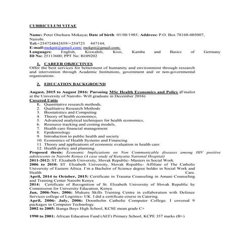 CURRICULUM VITAE Mokaya Onchuru Mokaya