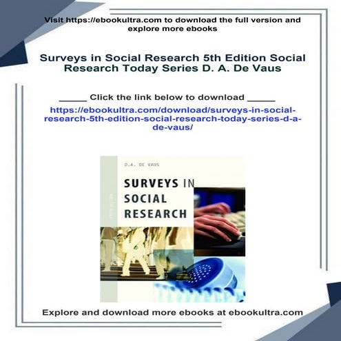 Surveys in Social Research 5th Edition Social Research Today Series D. A. De ...