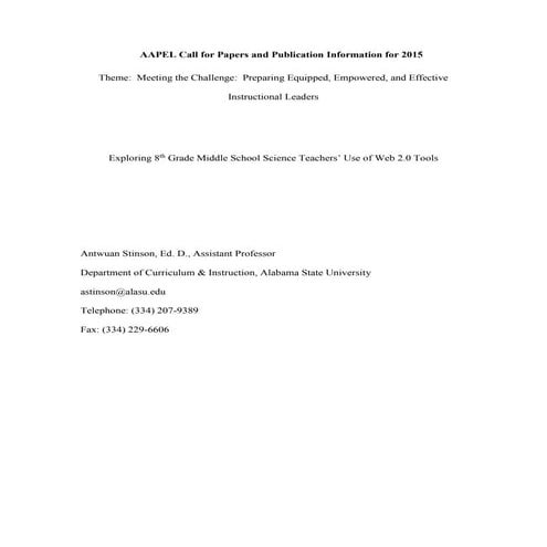 Exploring 8th Grade Middle School Science Teachers’ Use of Web 2.0 Tools