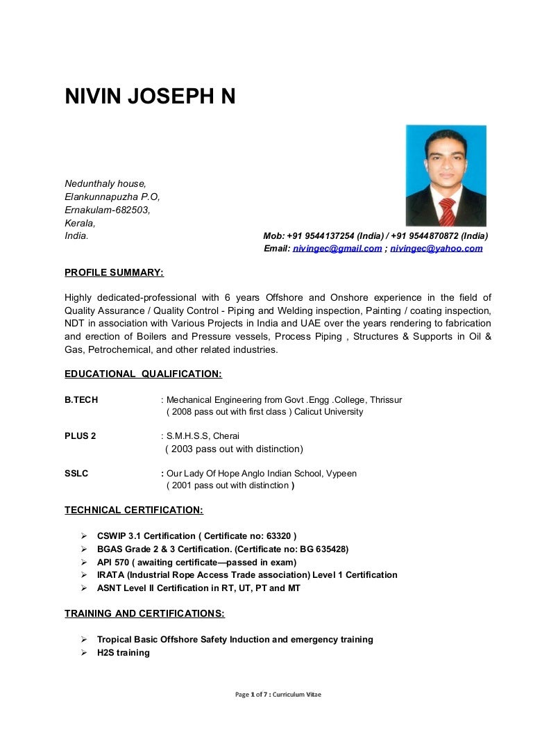 Nivin Joseph Resume