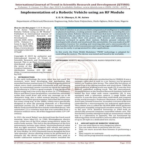 Implementation of a Robotic Vehicle using an RF Module