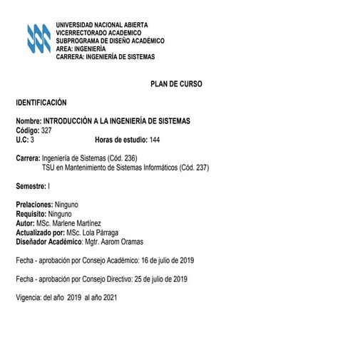 Plan de curso 327 UNA Lapso 2019-2 Siste