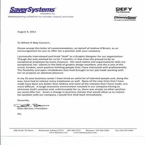 Andrea's Letter of Recommendation