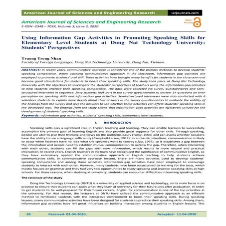 Using Information Gap Activities in Promoting Speaking Skills for Elementary ...