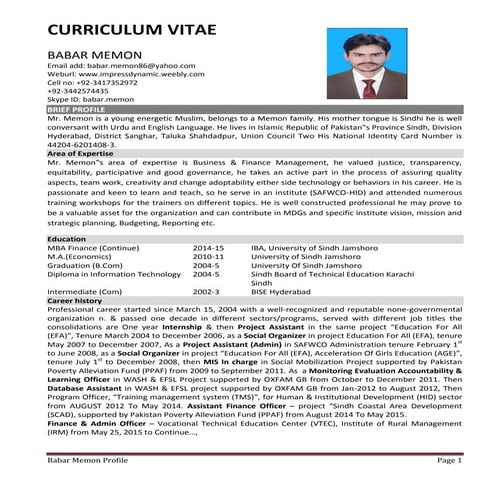 Babar Memon Profile | PDF