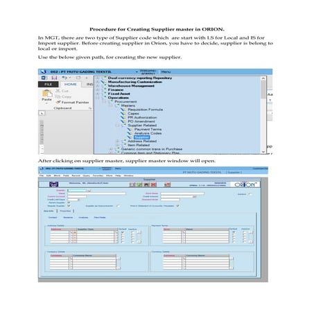 Procedure for Creating Supplier master in ORION