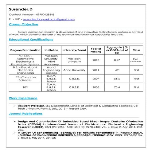 Surender Dhanasekaran Resume