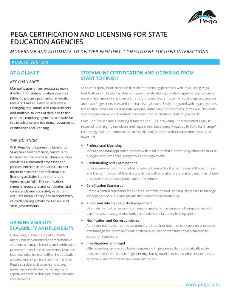 PegaCertificationandLicensingforStateEducationAgencies