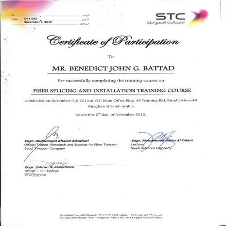 Fiber Training Course Certificate | PDF